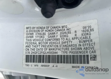 2020 Honda Civic Lx from USA, damaged, VIN 2HGFC2F62LH580944